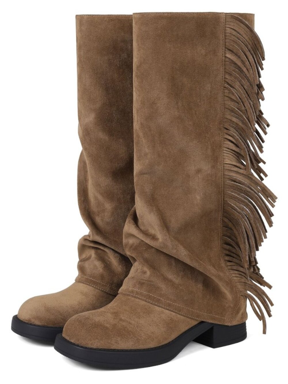 Knee High Boots Women Fall Slouchy Fold Over Tall Boots - Motorcycle, Hidden